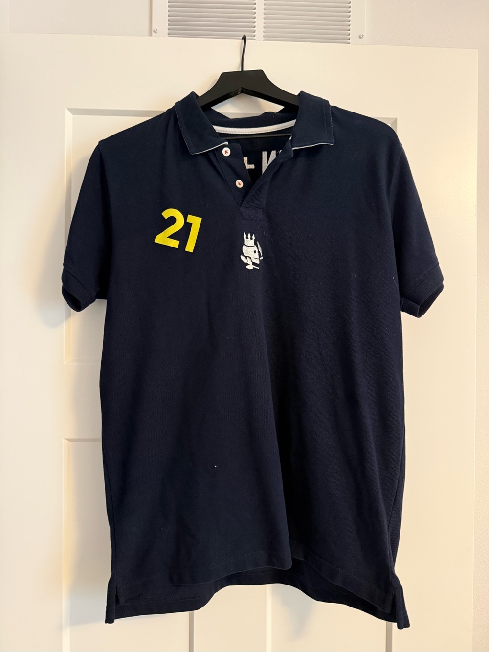 Men's Navy Polo Shirt with Yellow '21' Accent